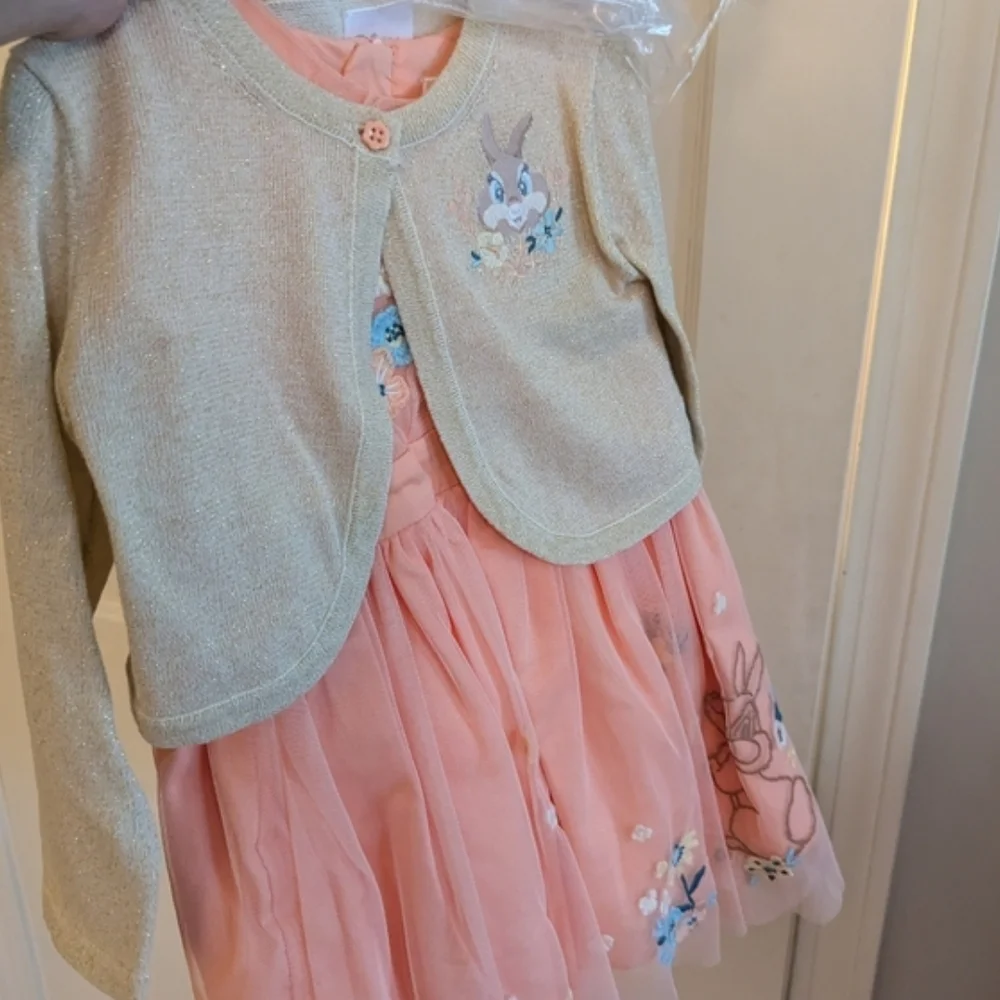 DISNEY SET Thumper Bunny Dress And Cardigan NWT